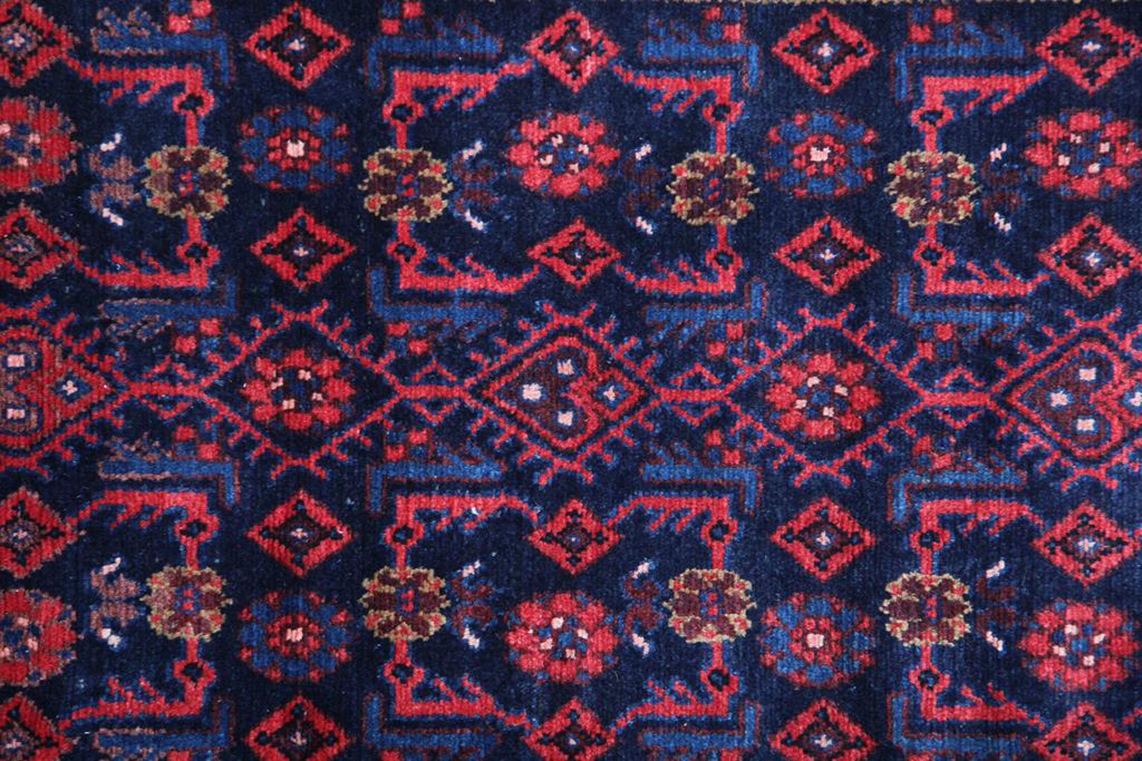 Long Vintage Persian Hamadan Rug, Traditional Oriental Blue Wool Runner 117x425cm