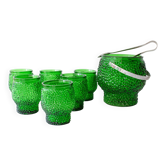 Ensemble vintage de 6 verres à cocktail en verre à bulles, seau à glace et pinces à glace