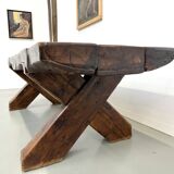 Table Brutaliste en Chêne Massif, Art Populaire (Vers 1900)