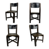 Set of 4 architectural brutalist dining chairs in beech wood, 1970s