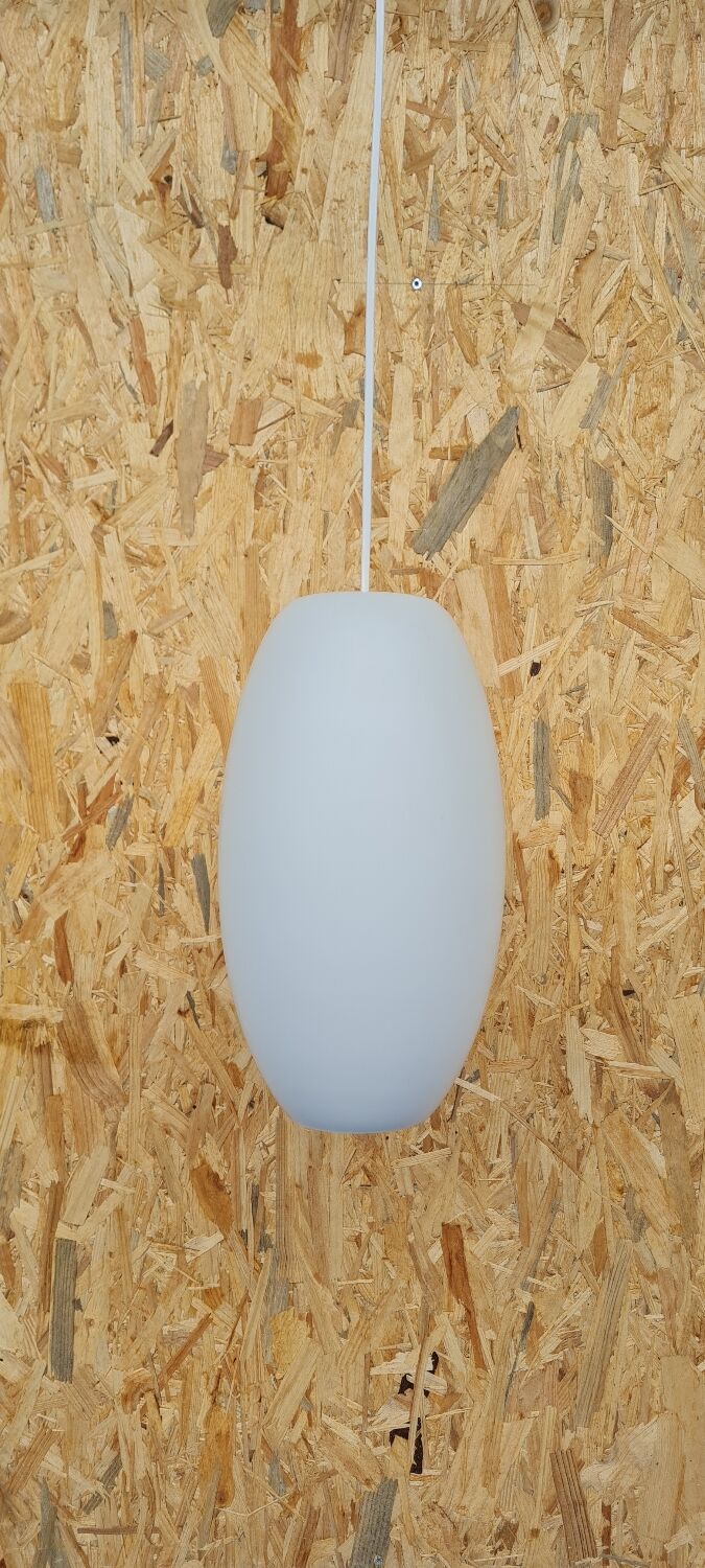 Oval pendant light in white opaline 1960