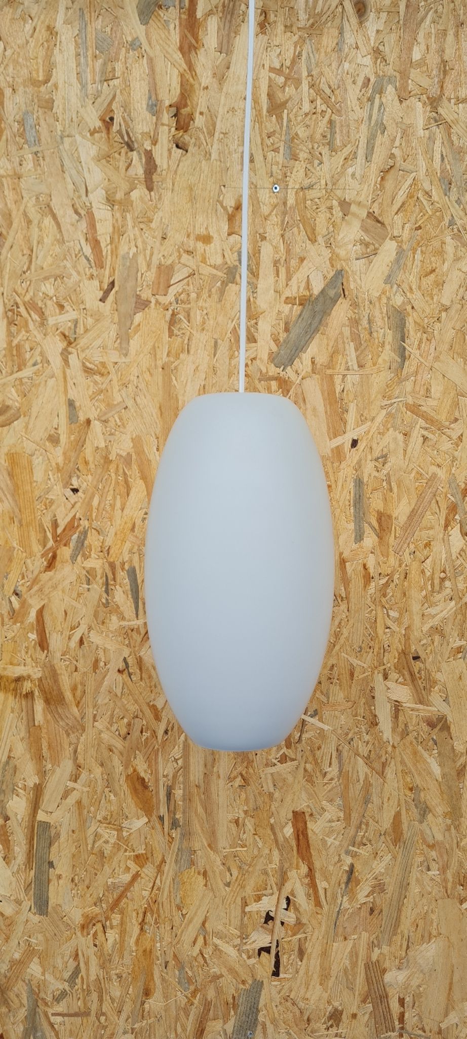 Oval pendant light in white opaline 1960
