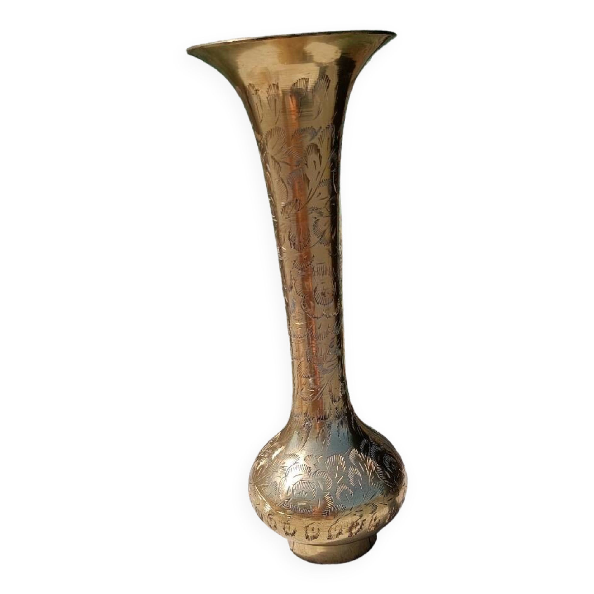 Large gilded and engraved brass vase