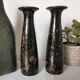 Pair of enamelled ceramic candlesticks