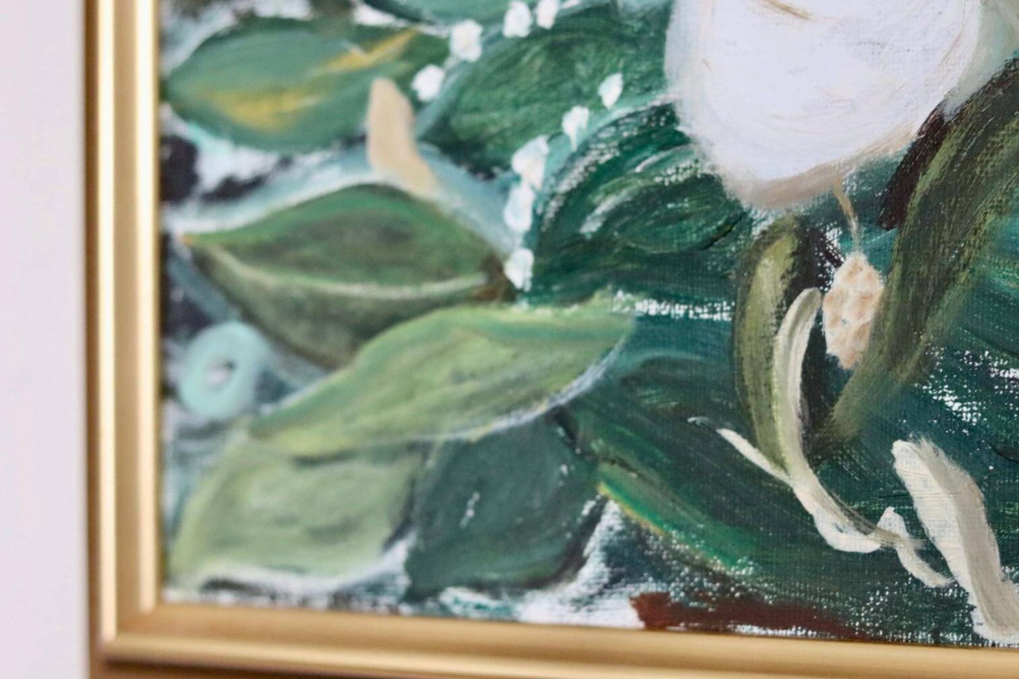 Huile sur toile « Motifs floraux » par Eila C, Suède milieu XXème