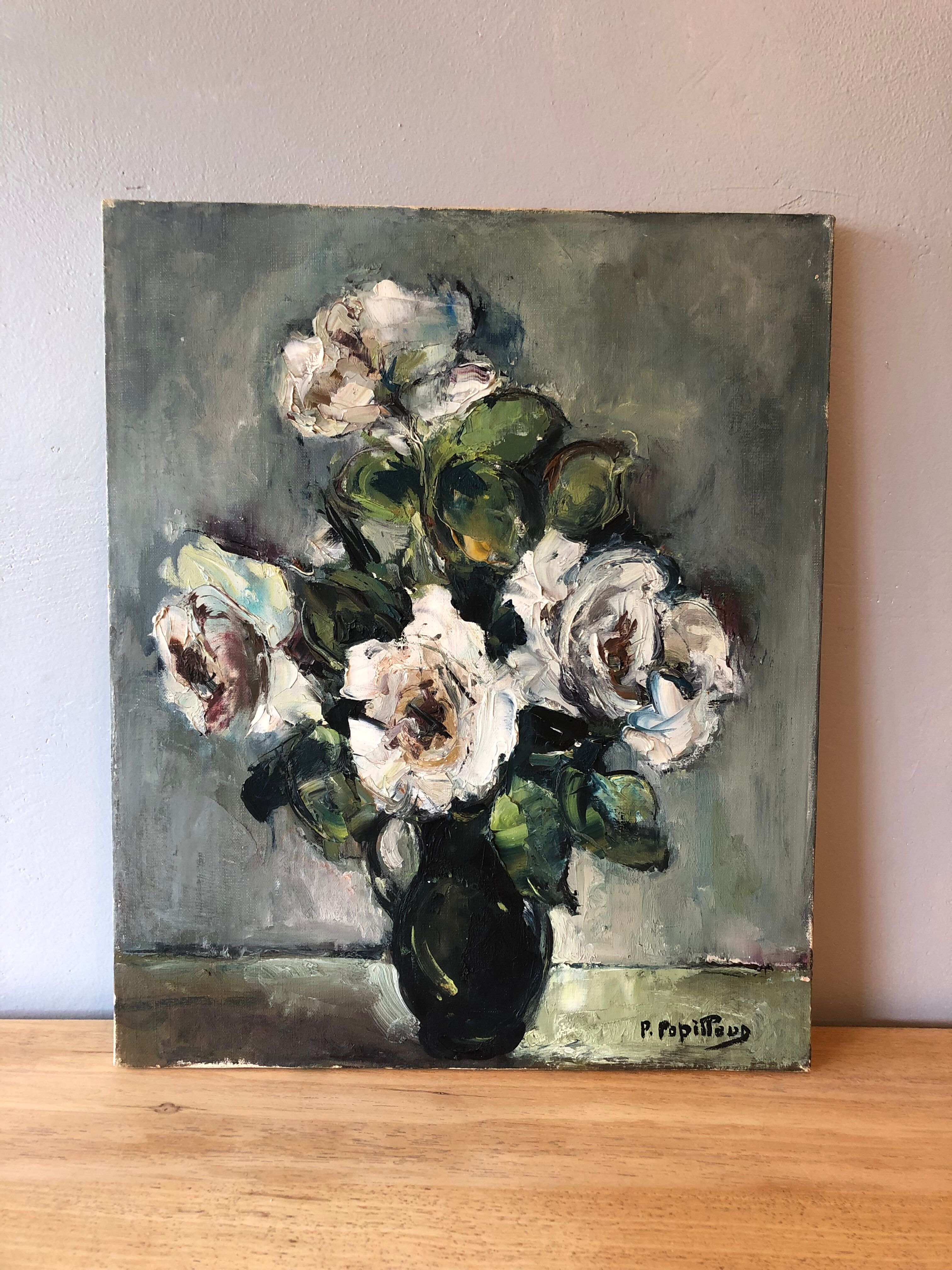 Oil on canvas, bouquet, Pierre Papillaud