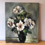 Oil on canvas, bouquet, Pierre Papillaud