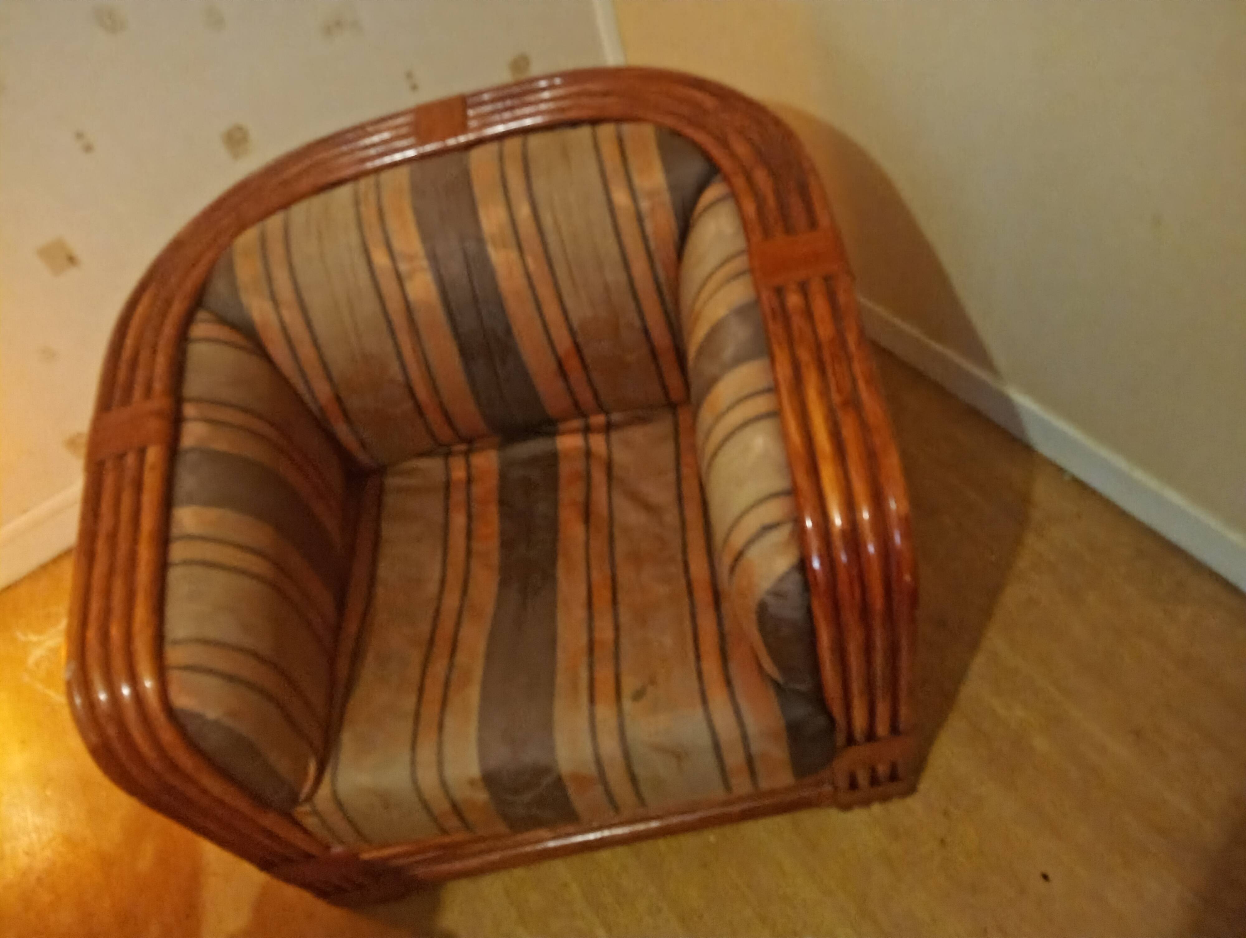 Red rattan and bamboo armchair, Maugrion salon