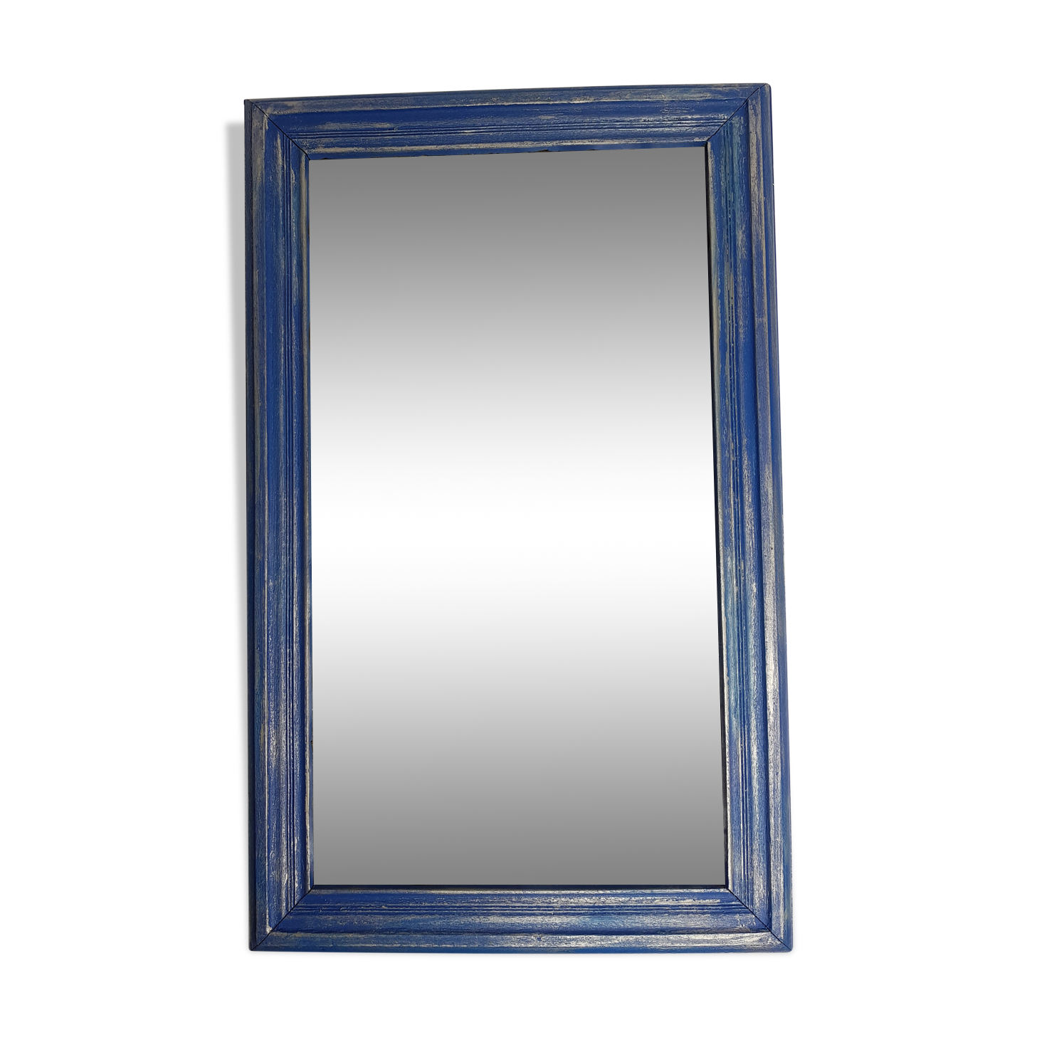 Old rectangular mirror, blue and silver patina, 46 cm