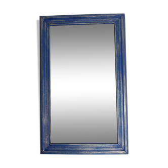Miroir rectangulaire patine bleu et argent 28 X 46 cm