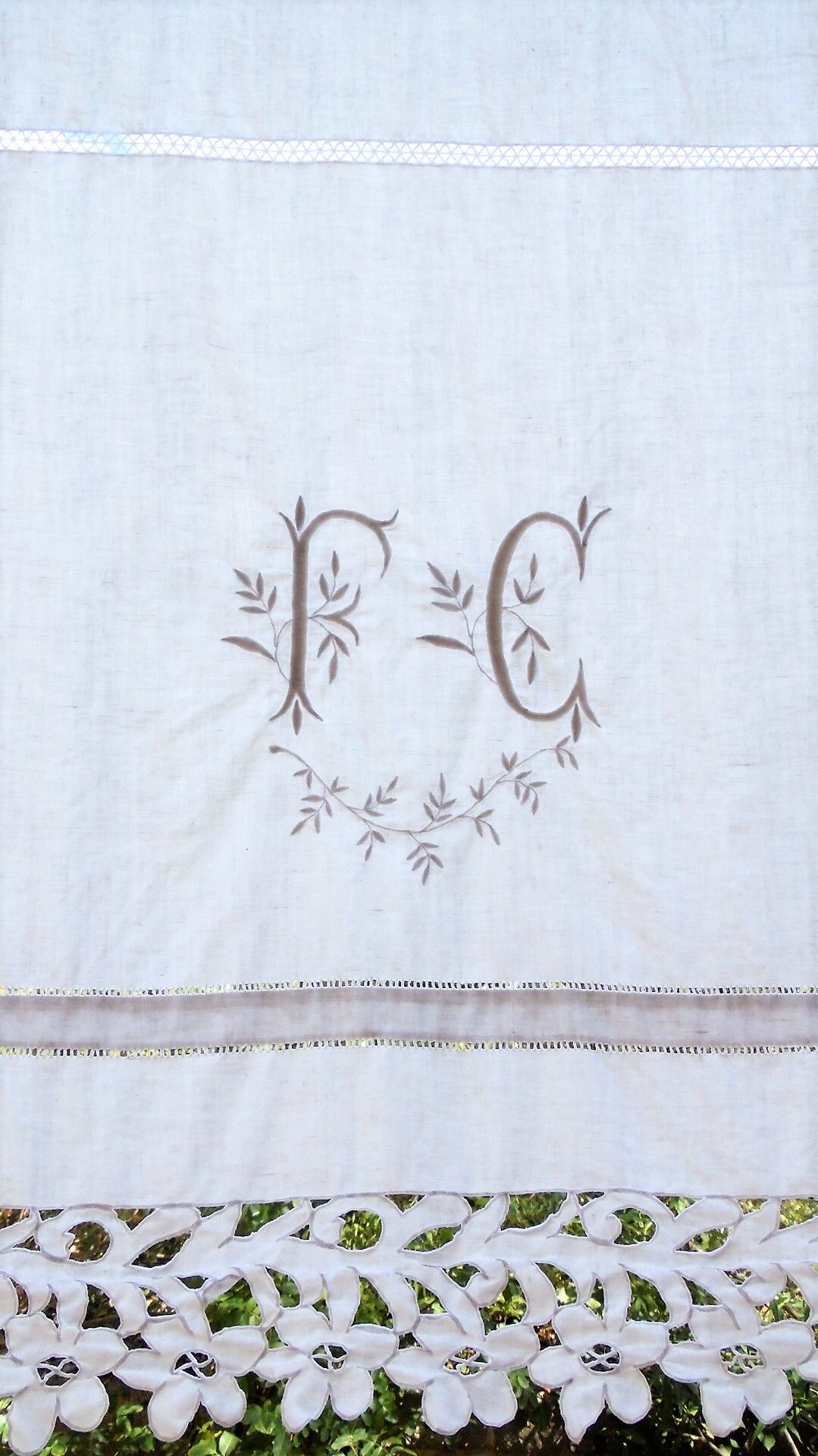 Antique linen sheet embroidered