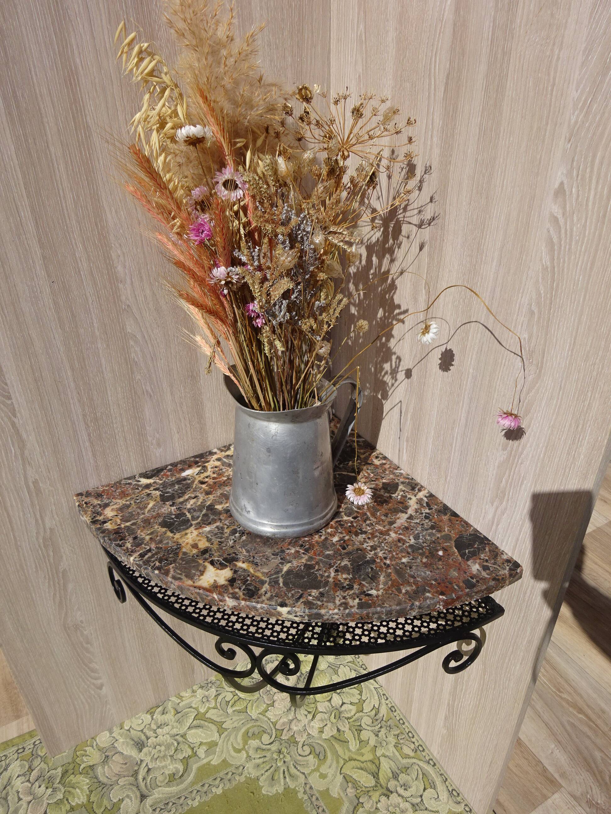 Wrought iron and marble corner shelf