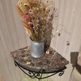 Wrought iron and marble corner shelf