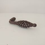 Twisted door handle in solid wrought iron, antique.