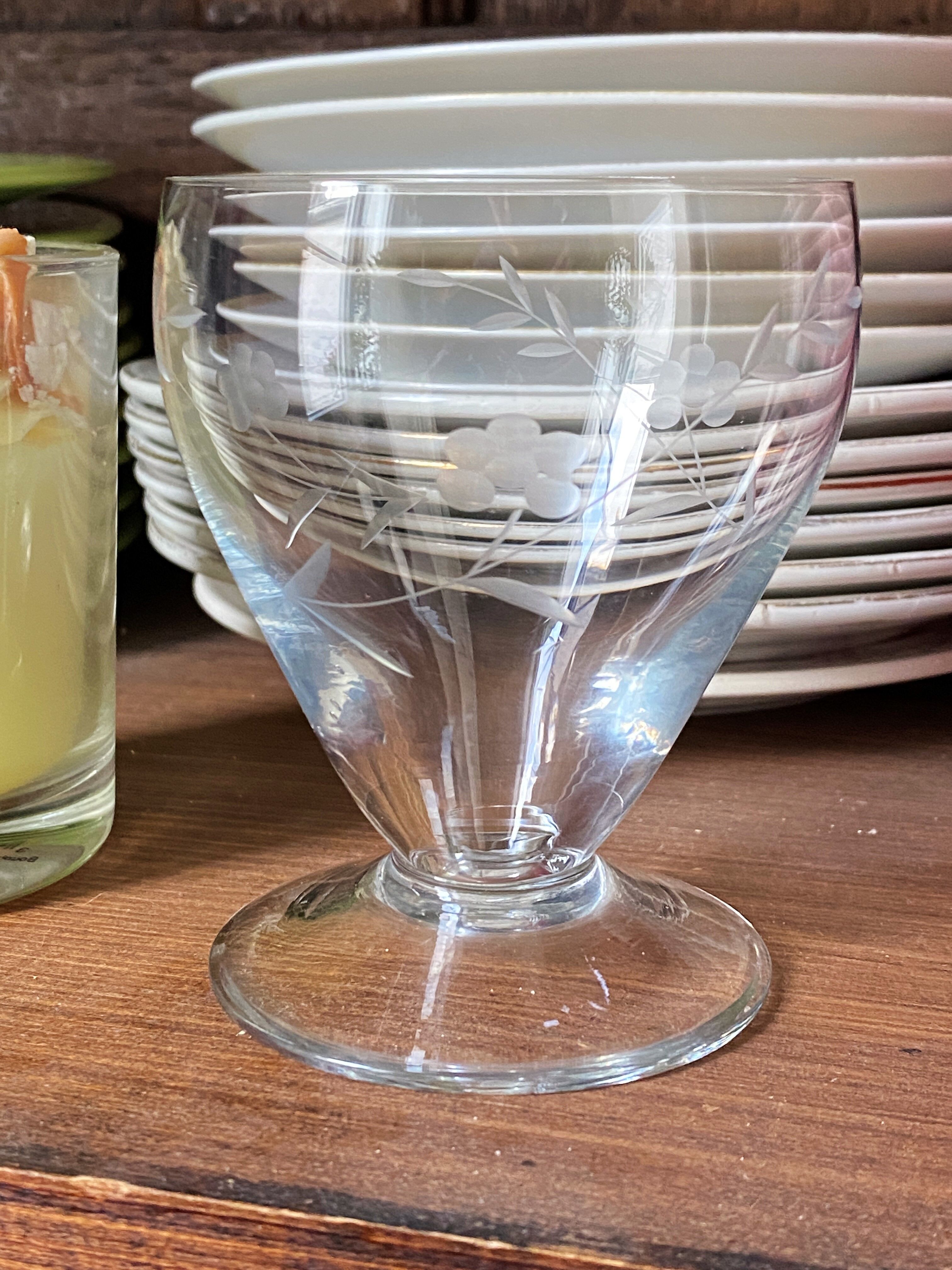 Duo of engraved glass water glasses