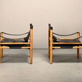 Arne Norell Sirocco Safari Lounge Chairs in Black Leather and Ash, Sweden