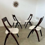 Set of 4 vintage 70s Italian design wooden and terry chairs
