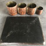 Old OFFICE kit Brass and LEATHER, 1 Tray with 4 Pots decoration HUNTING to RUN