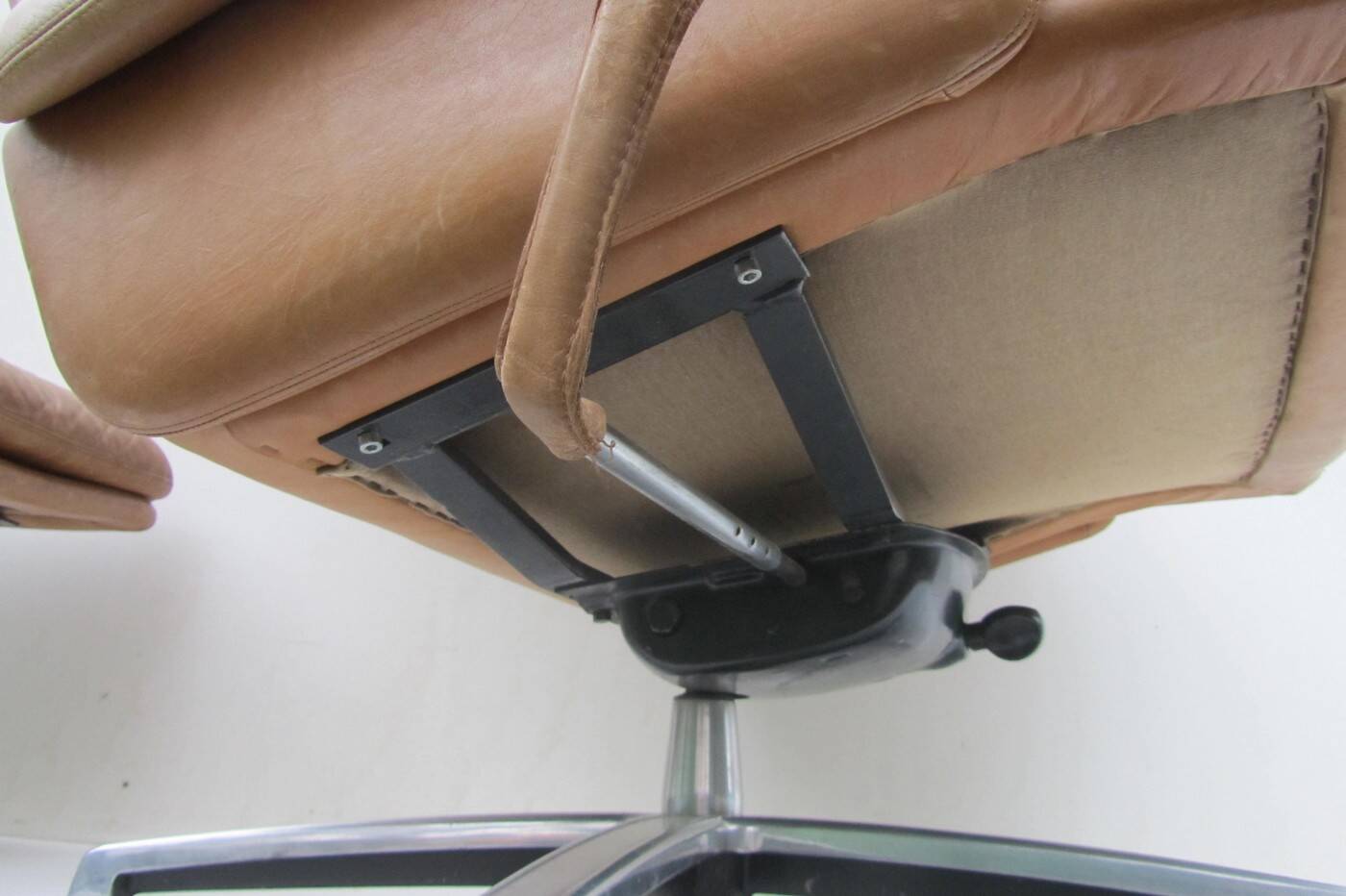 Mid-century vintage high back leather Swivel Armchair with Ottoman, 1970s