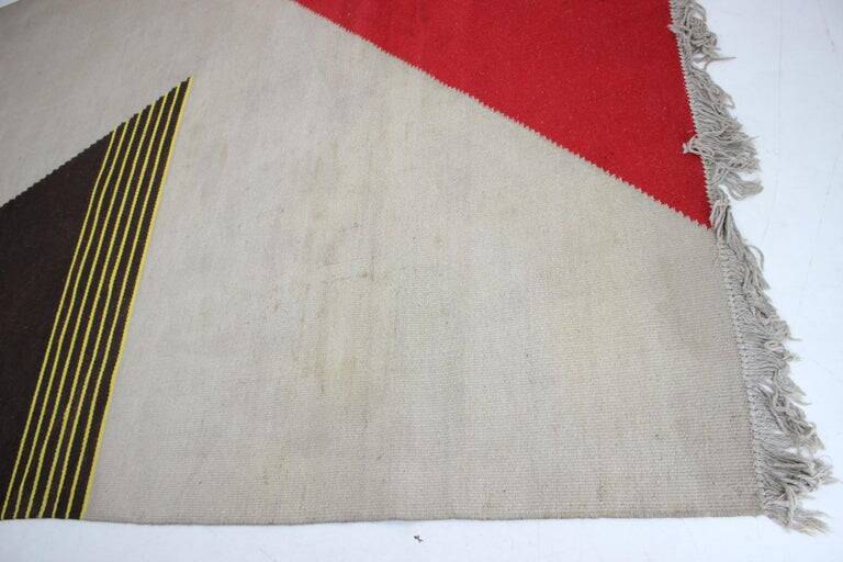 Midcentury Geometric Kilim Carpet in Style of Antonín Kybal, 1950s