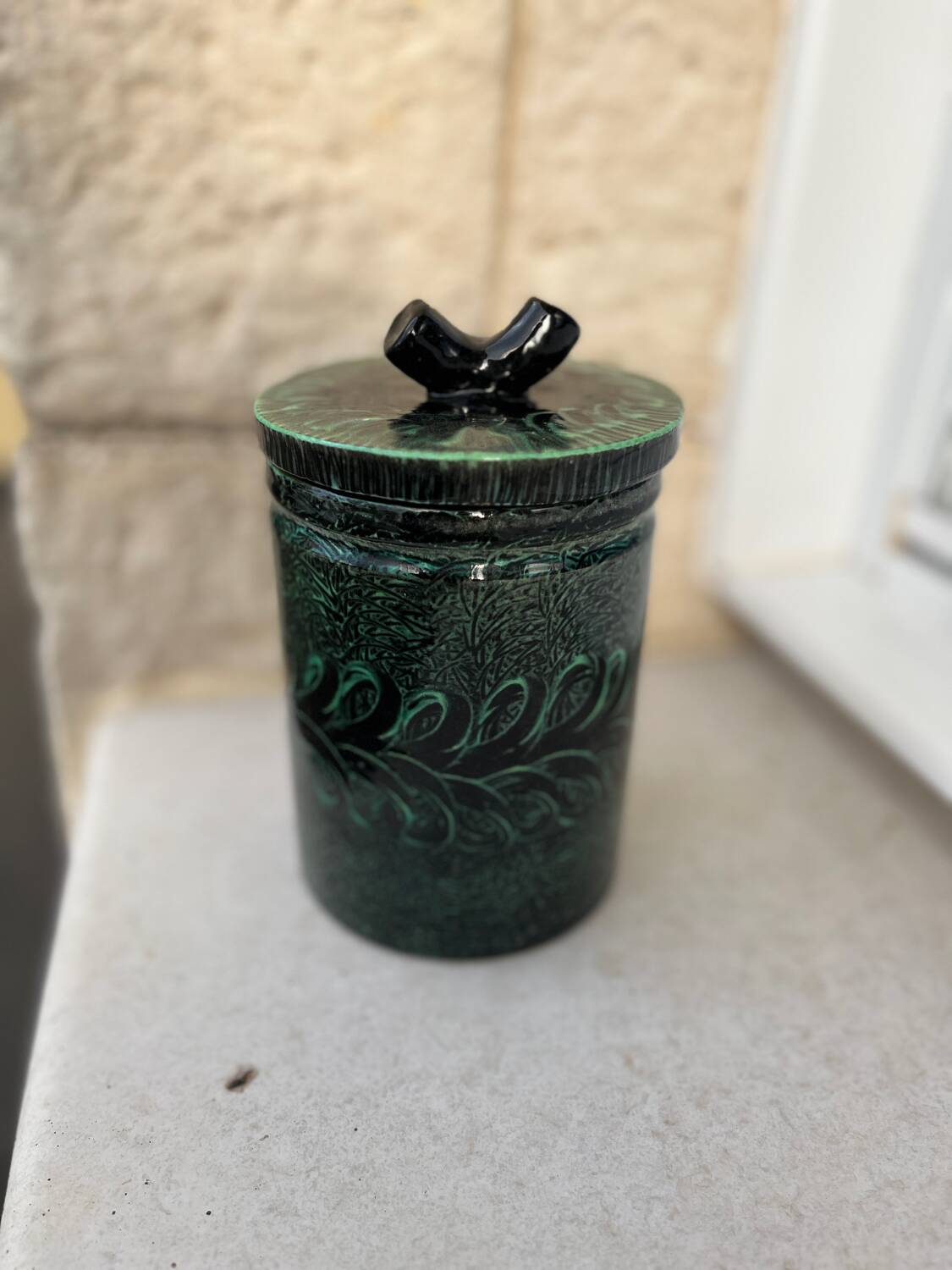 Vintage 1960 ceramic covered pot signed Accolay