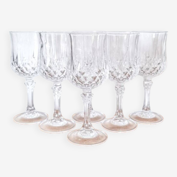 6 verres à pied en cristal, Cristal d'Arques, modèle Longchamp