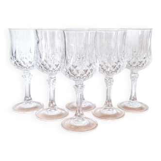 6 verres à pied en cristal, Cristal d'Arques, modèle Longchamp