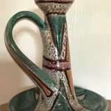 Hand candleholder in enamelled ceramic, polychrome paint, art deco, numbered