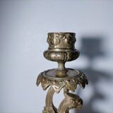 Pair of bronze hand candlesticks decorated with chimeras 19th century