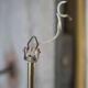 Vintage brass suspension with thick milk glass globe, brass chandelier.