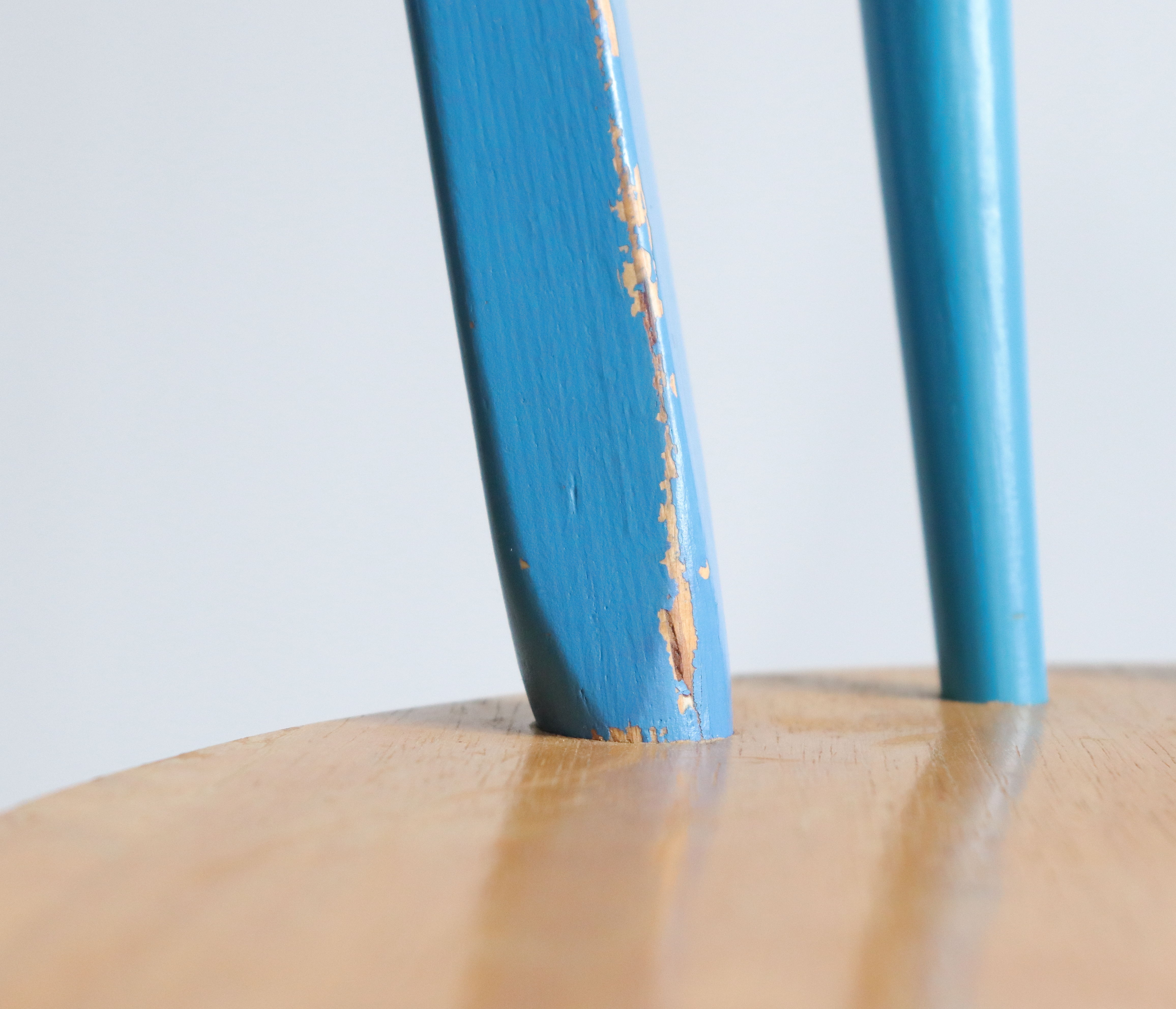 Pair of vintage Scandinavian Windsor chairs with blue bars