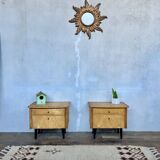 Pair of vintage bedside tables with compass feet