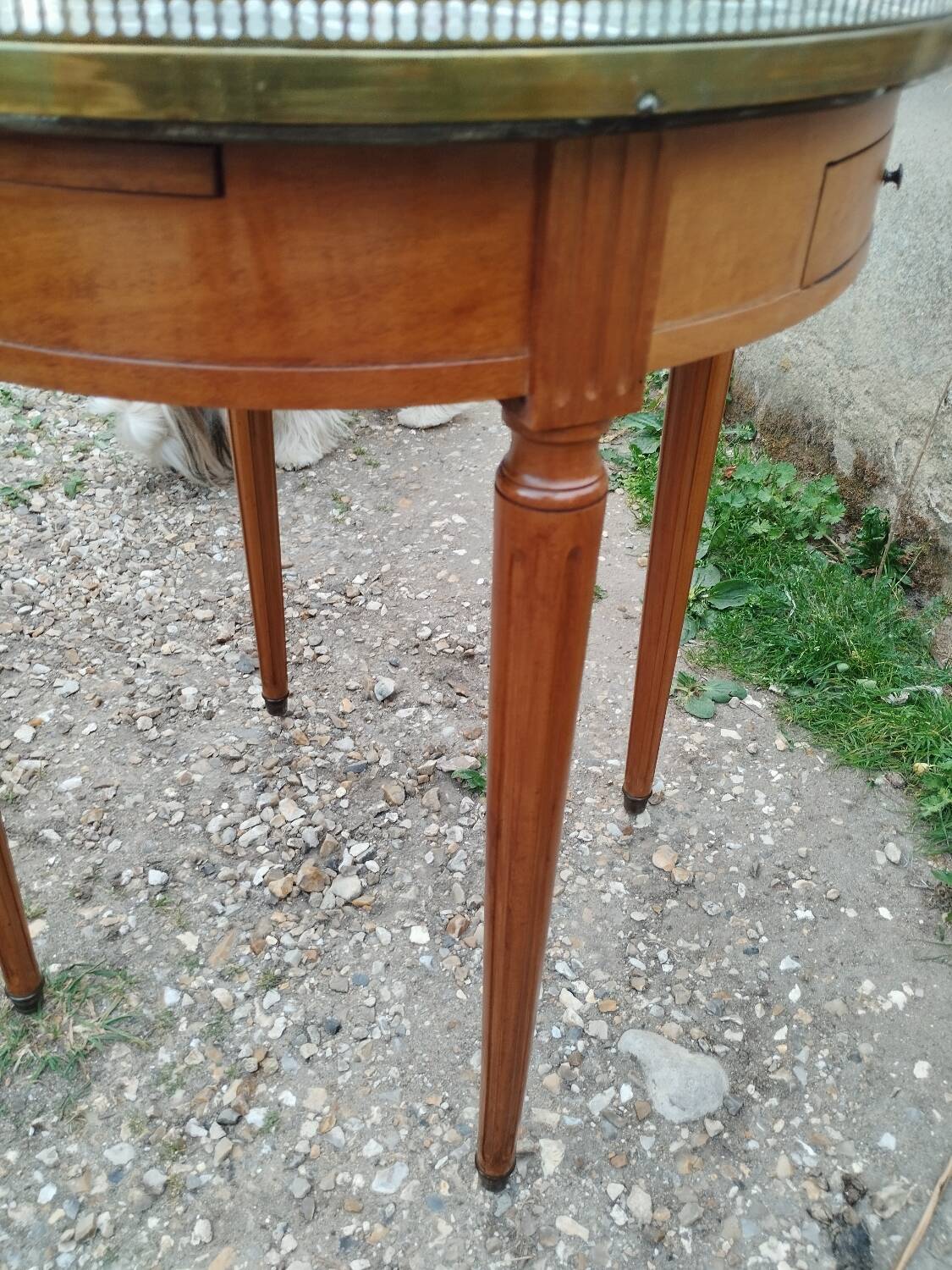 Antique bouillotte table with marble top, Louis XVI style