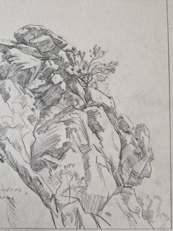 Louis John Endres (1896-1989) - Charcoal drawing on paper - Landscape Tizi N'Test Grand Atlas Morocco