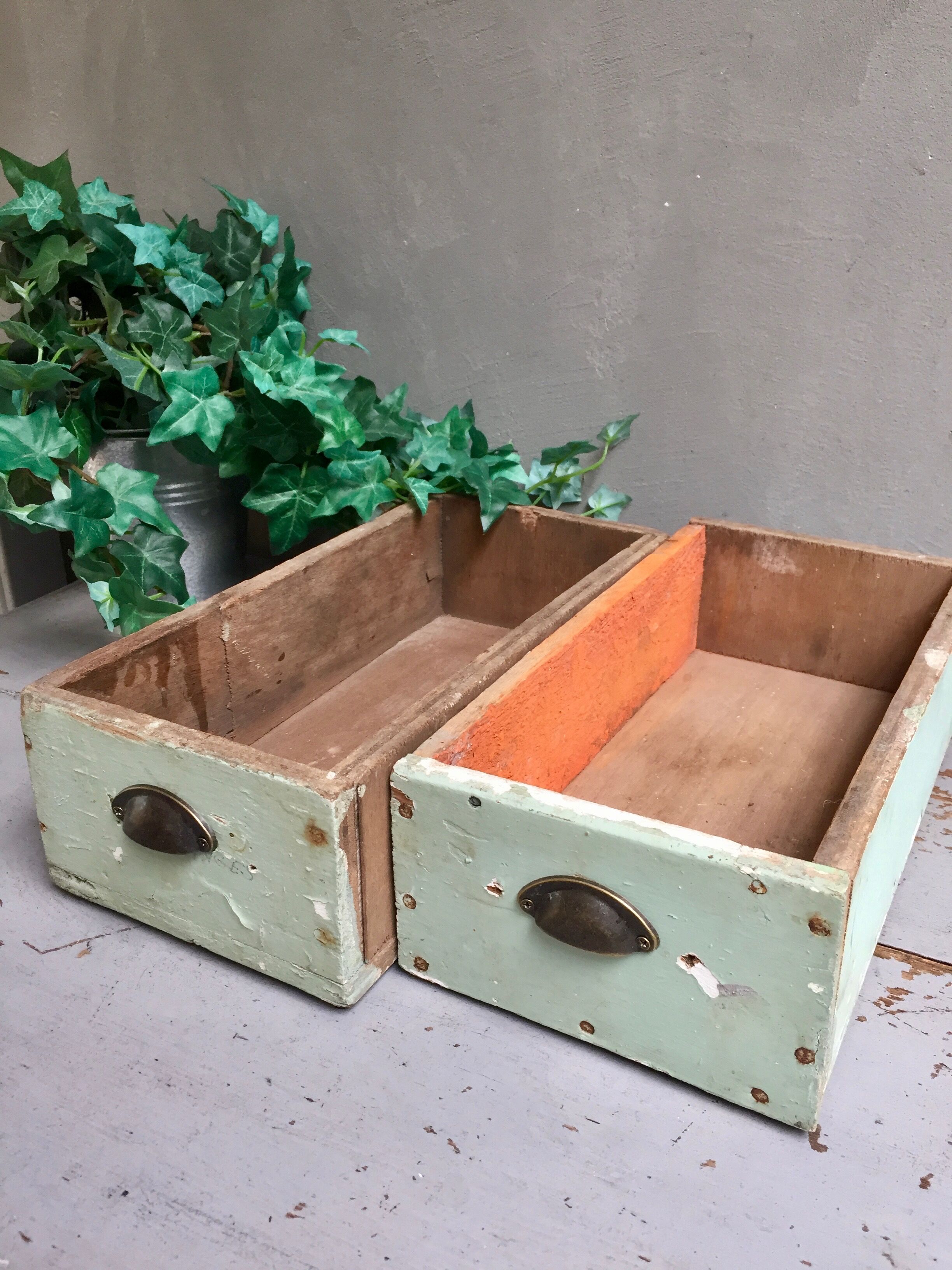 Lot of 2 trendy Wabi Sabi workshop drawers