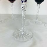6 handmade crystal stemmed glasses from Lorraine, multi-colored