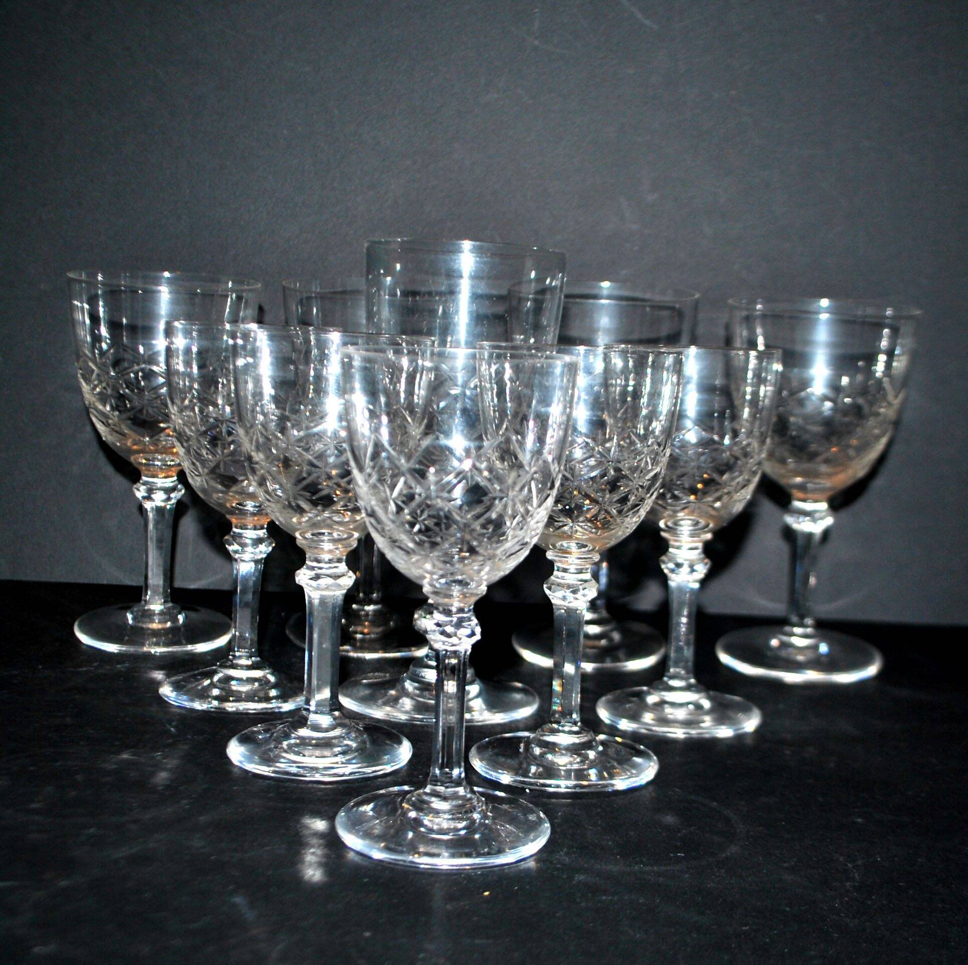 SAINT-LOUIS 10 stemmed glasses in cut crystal MASSENET Size 75