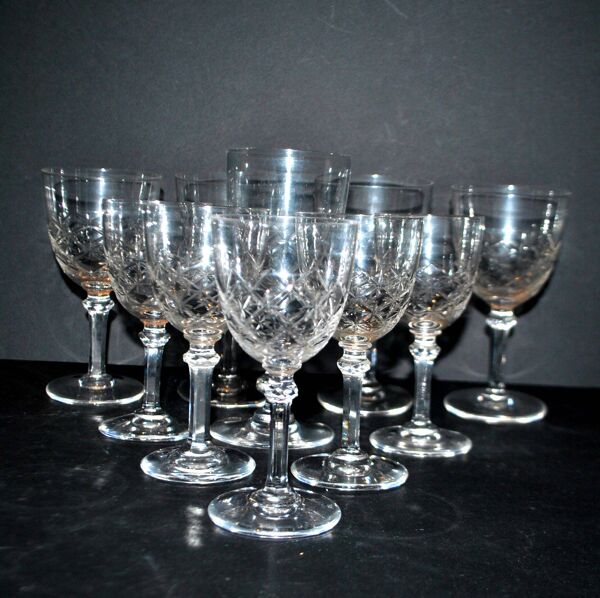 SAINT-LOUIS 10 verres à pied en cristal taillé MASSENET Taille 75