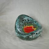 Lava and cyan foam enamel ashtray - Fat lava ceramic - 60s - 70s