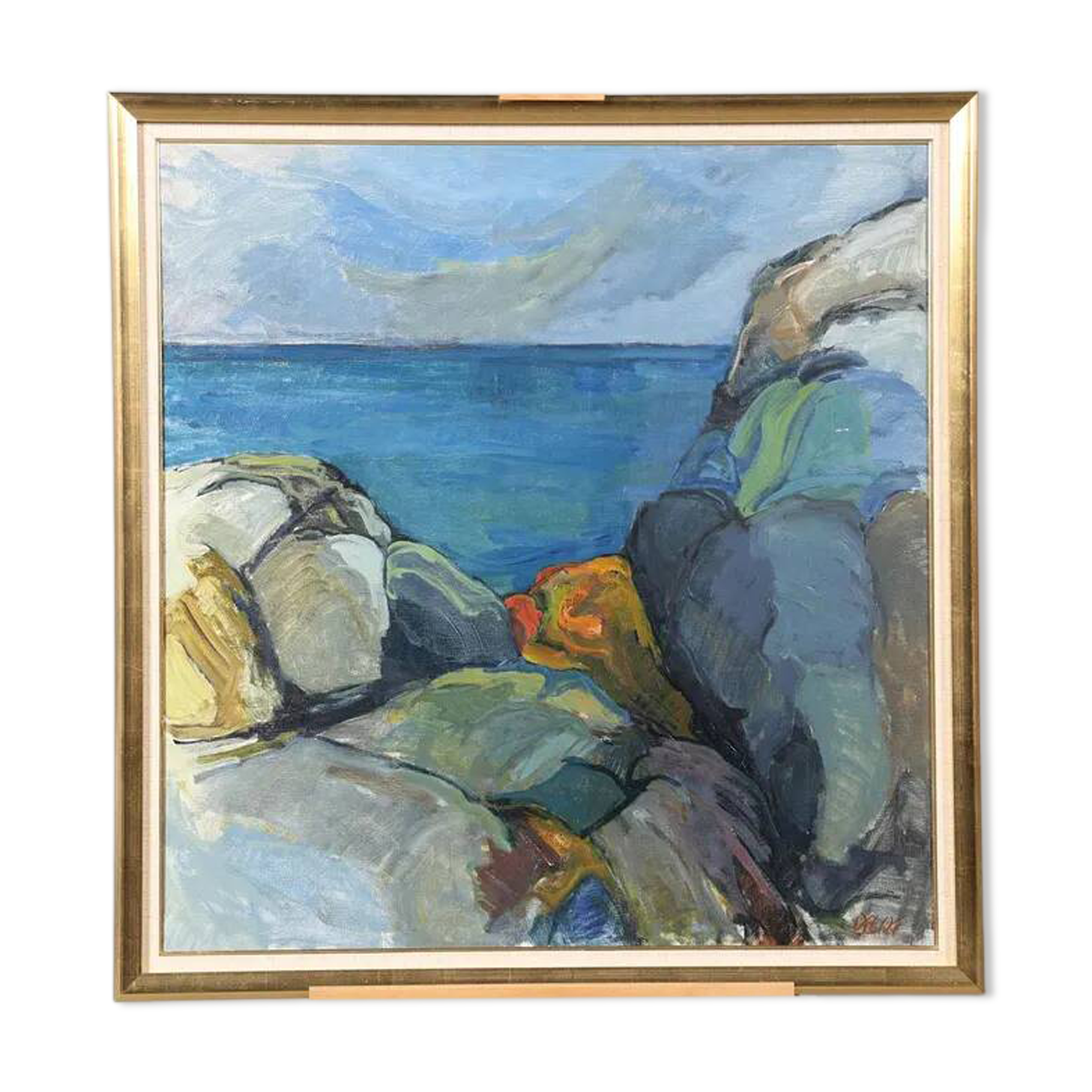 Large Original Swedish Oil on Canvas – “Storm Clouds Bohuslän” by Stig Delang – Signed – Vintage & Framed