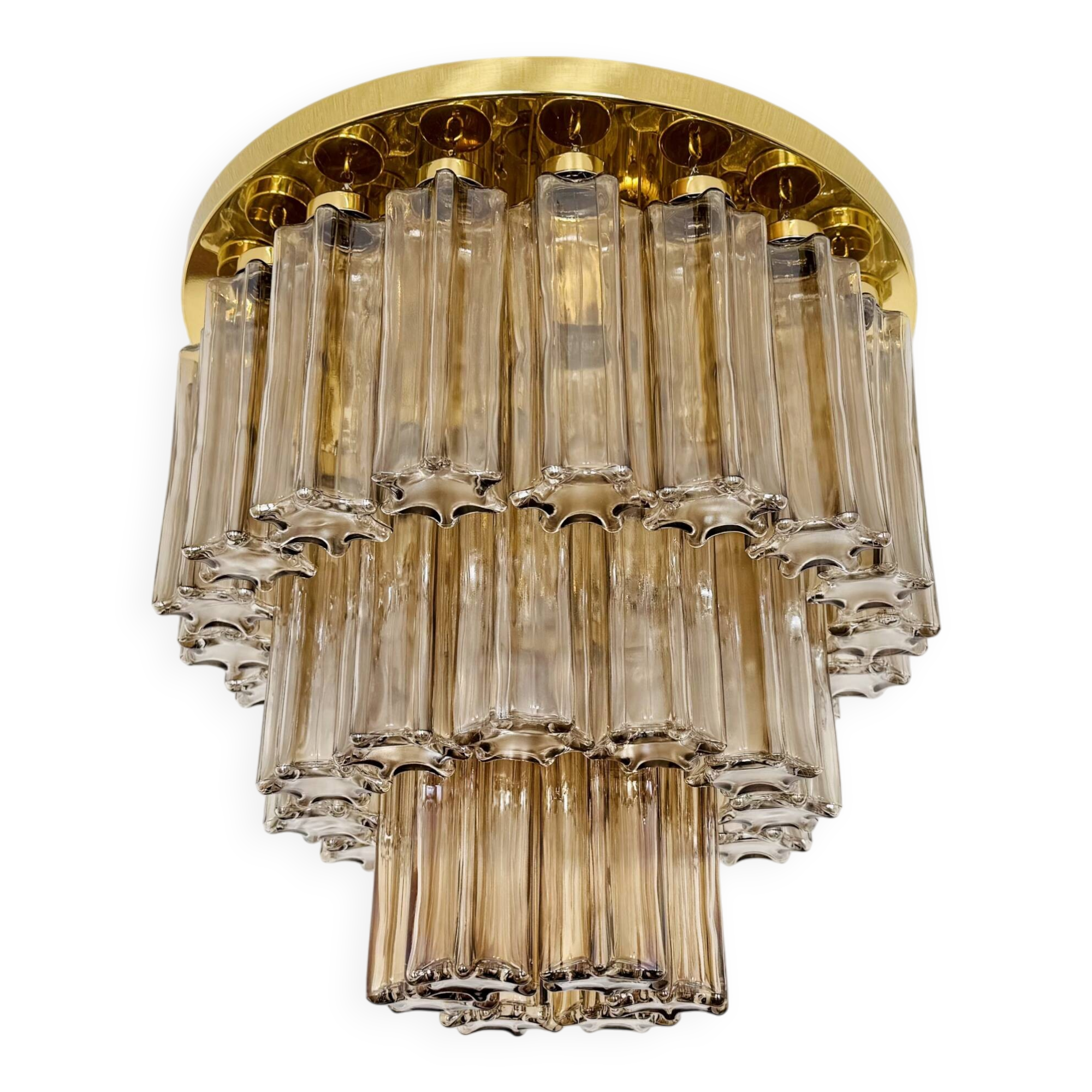 Brass and Smoked Glass Chandelier by Glashütte Limburg
