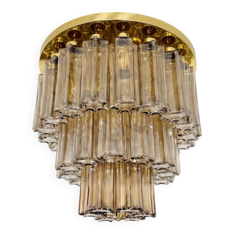 Lustre en laiton et verre fumé de Glashütte Limburg