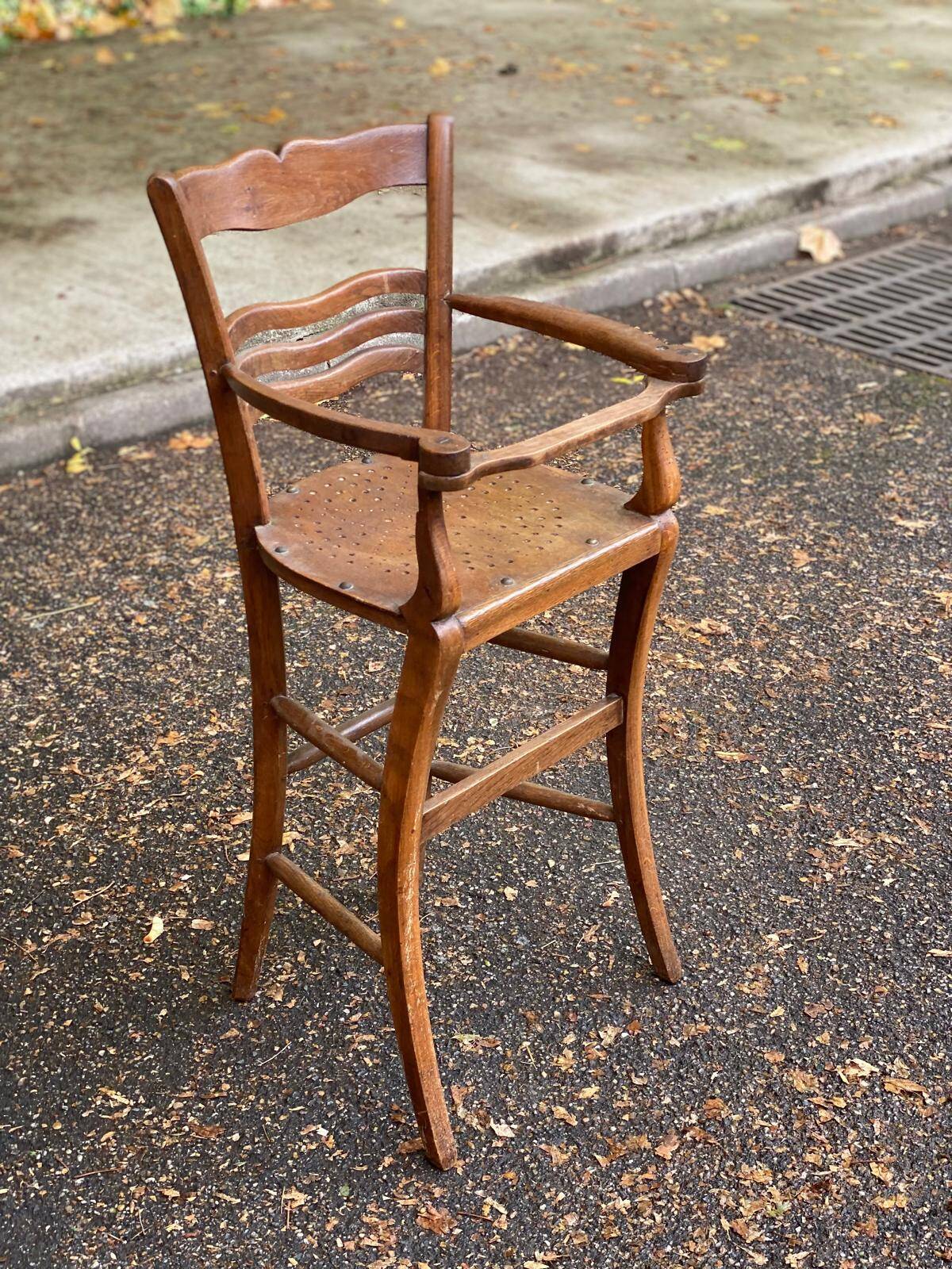 19th century children's high chair in solid wood