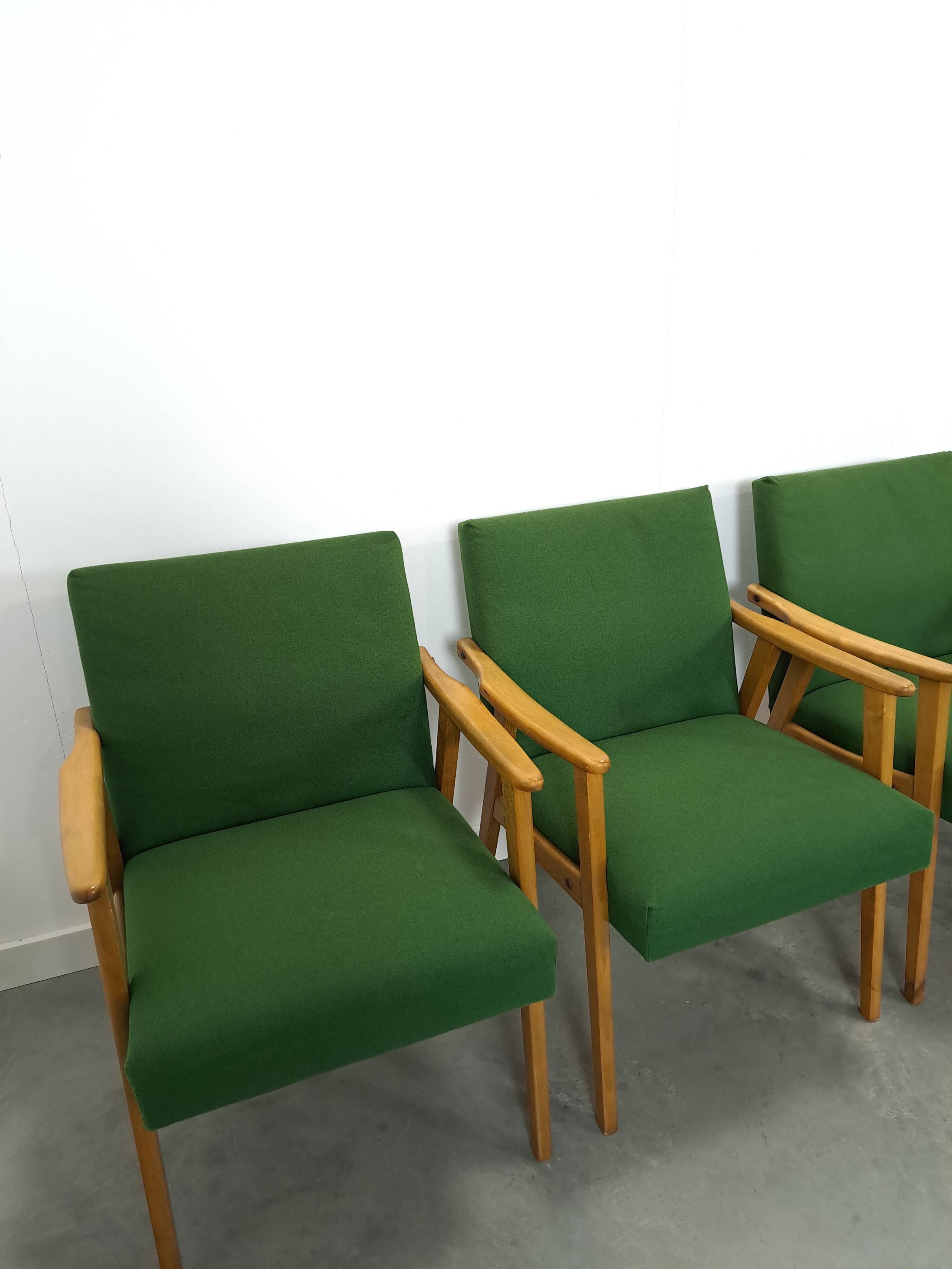 Set of 6 groene eetkamerstoelen met beukenhout