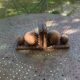 Pair of vintage carved wood and metal ball bookends