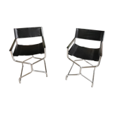 Pair of vintage metal director style armchairs