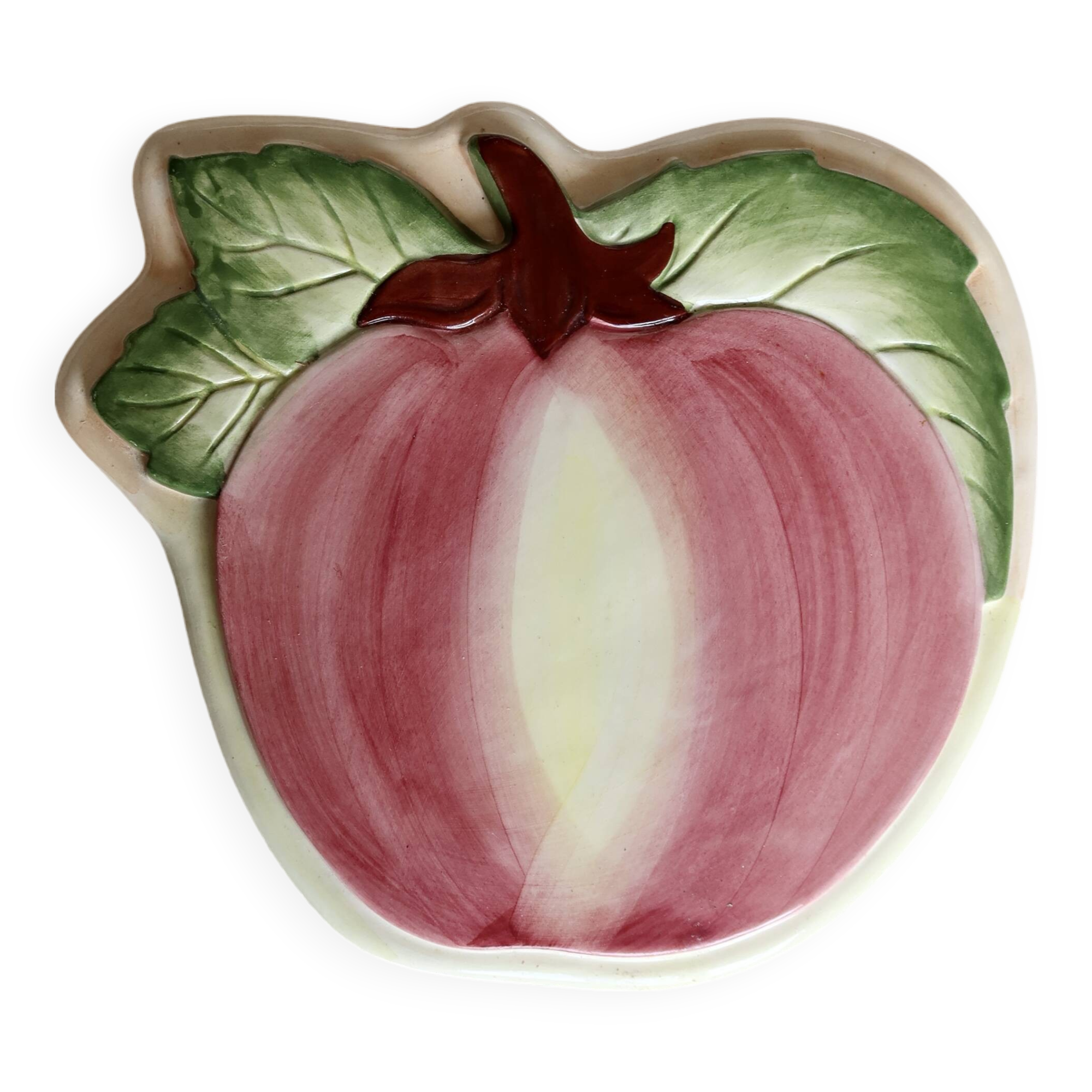 Large vintage ceramic trivet with peach motif - Made in Portugal