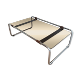 Coffee table in chrome, leather and smoked glass