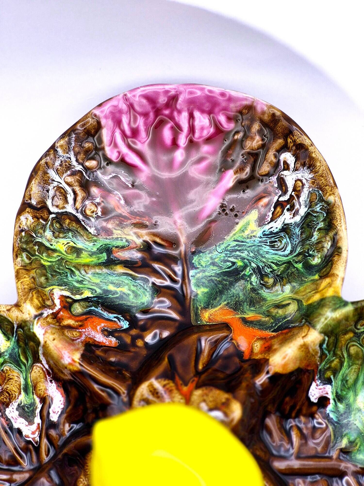 Vintage Vallauris A.M. plate – quadrilobed enamelled bowl with lemon – 50s