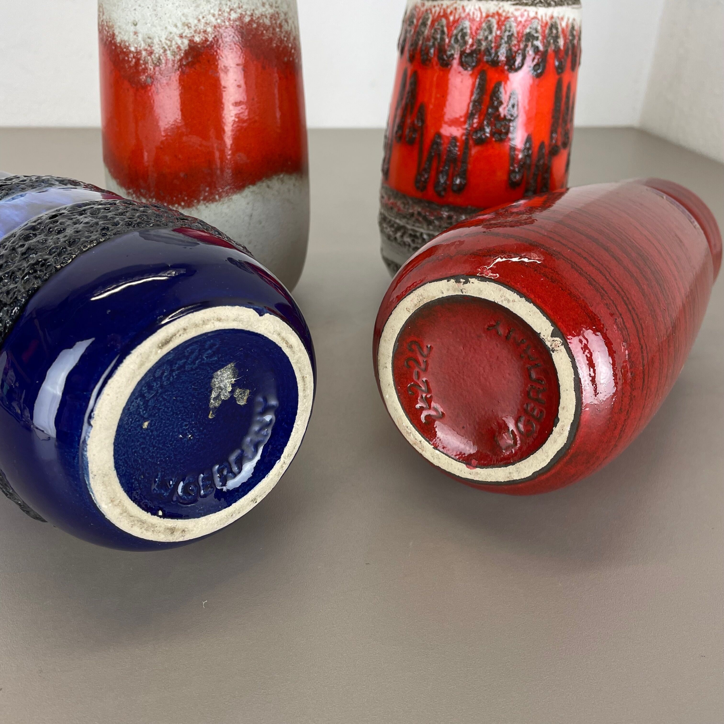 Set of Four Vintage Pottery Fat Lava Vases Made by Scheurich, Germany, 1970s
